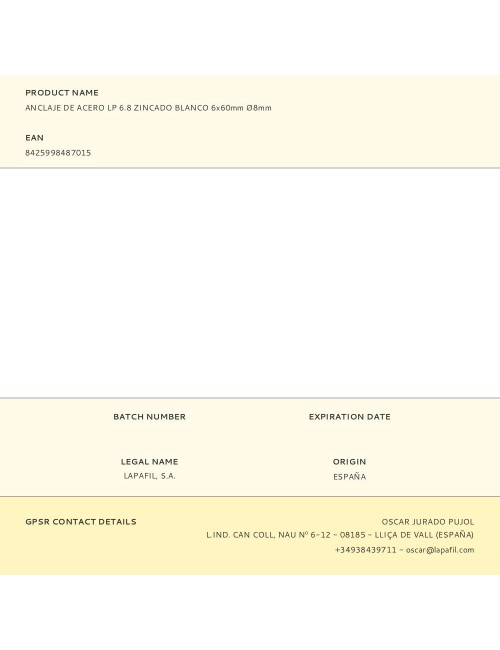 Anclaje de acero lp 6.8 zincado blanco 6 x 60 mm, ø8 mm