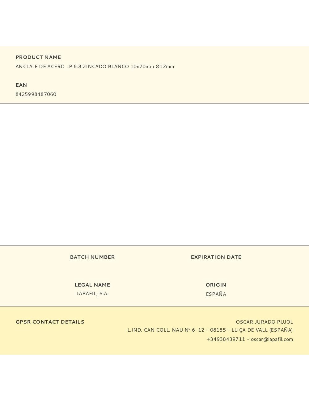 Anclaje de acero lp 6.8 zincado blanco 10 x 70 mm, ø12 mm