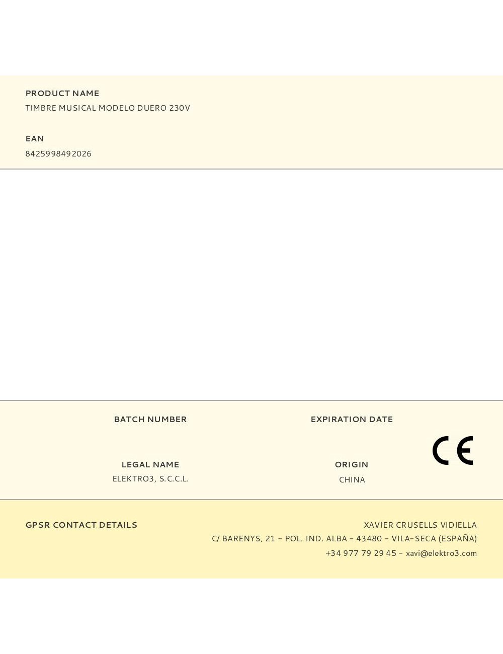 Timbre musical modelo duero 230v