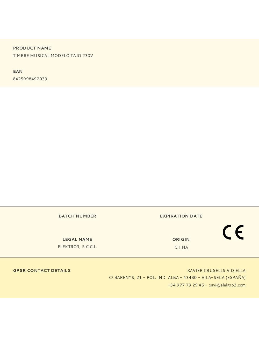 Timbre musical modelo tajo 230v