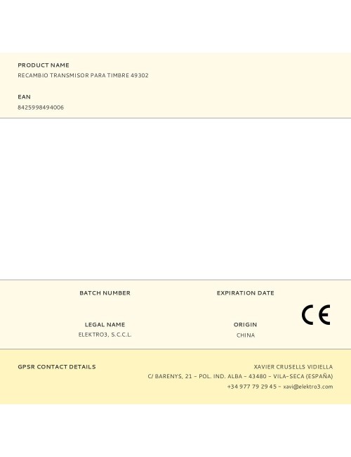 Recambio transmisor para timbre 49302