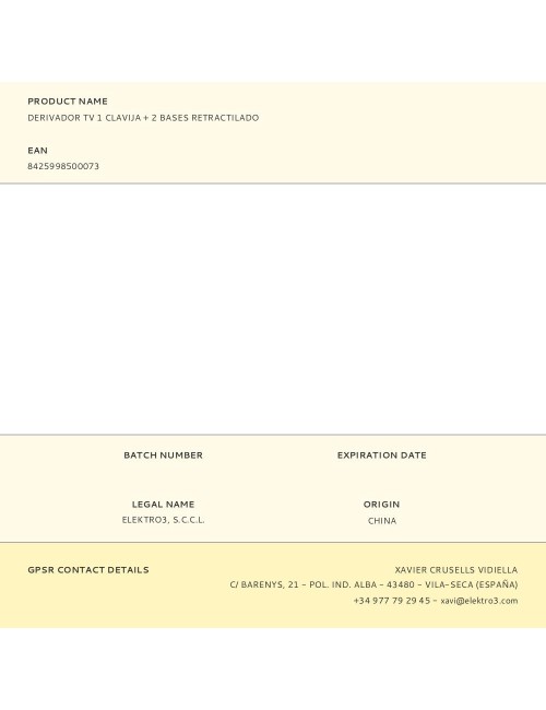 Derivador tv 1 clavija + 2 bases retractilado