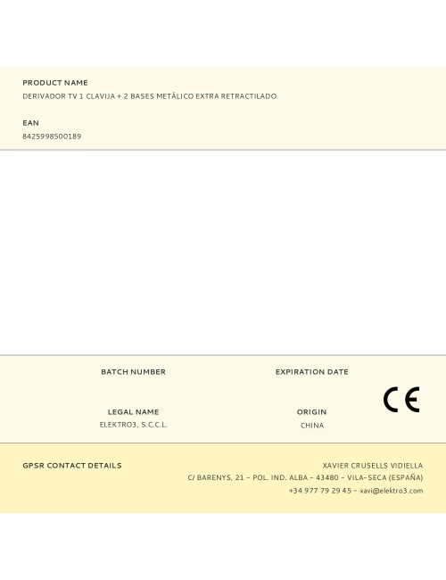 Derivador tv 1 clavija + 2 bases metálico extra retractilado