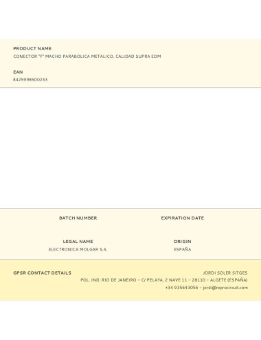 Conector "f" macho parabolica metalico. calidad supra edm