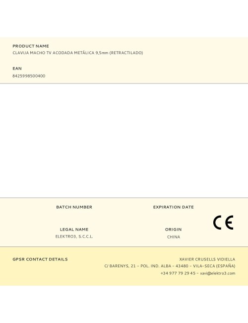 Clavija macho tv acodada metálica 9,5mm (retractilado)