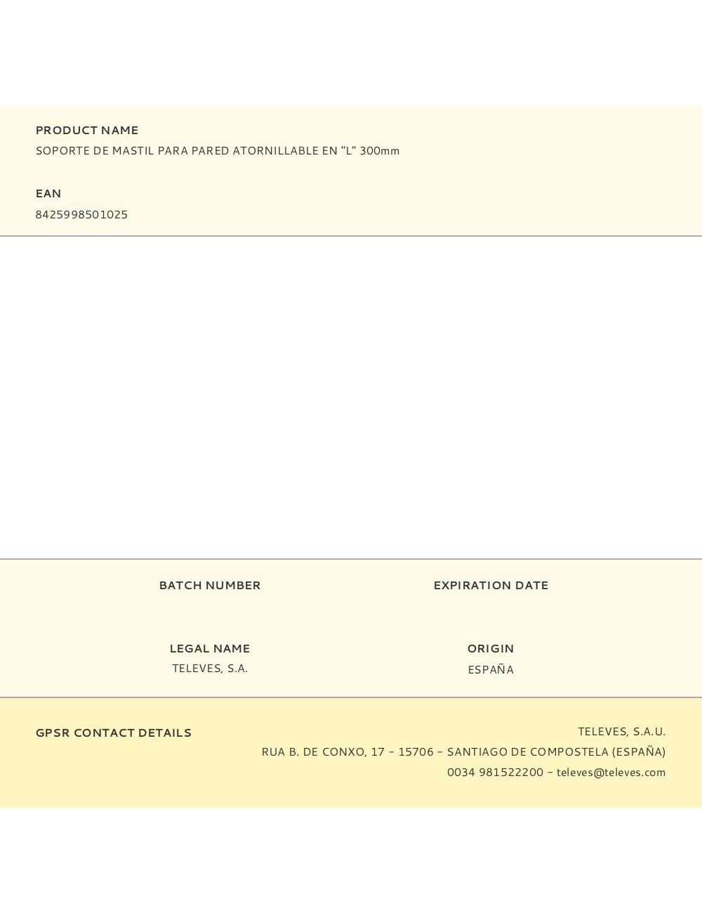 Soporte de mastil para pared atornillable en "l" 300mm