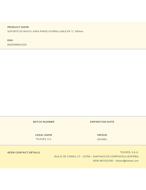 Soporte de mastil para pared atornillable en "l" 300mm