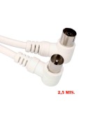 Prolongacion tv acodada 9,5mm 2,5m envasada blanca