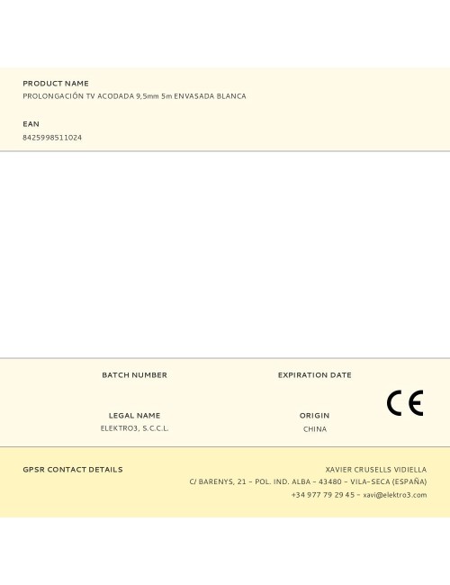 Prolongación tv acodada 9,5mm 5m envasada blanca