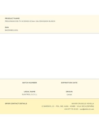 Prolongacion tv acodada 9,5mm 10m envasada blanca