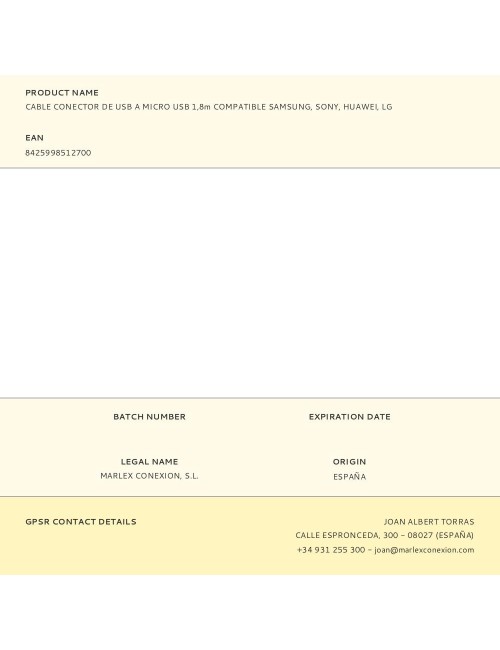 Cable conector de usb a micro usb 1,8m compatible samsung, sony, huawei, lg