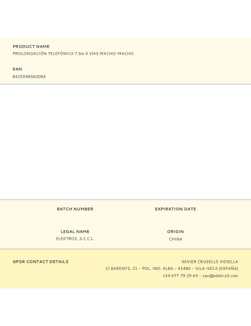 Prolongación telefónica 7,5m 4 vias macho-macho