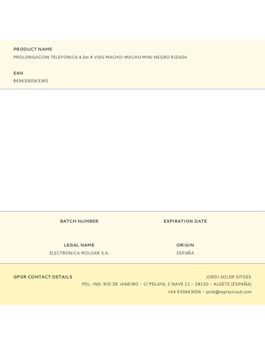 Prolongacion telefonica 4.5m 4 vias macho-macho mini negro rizada