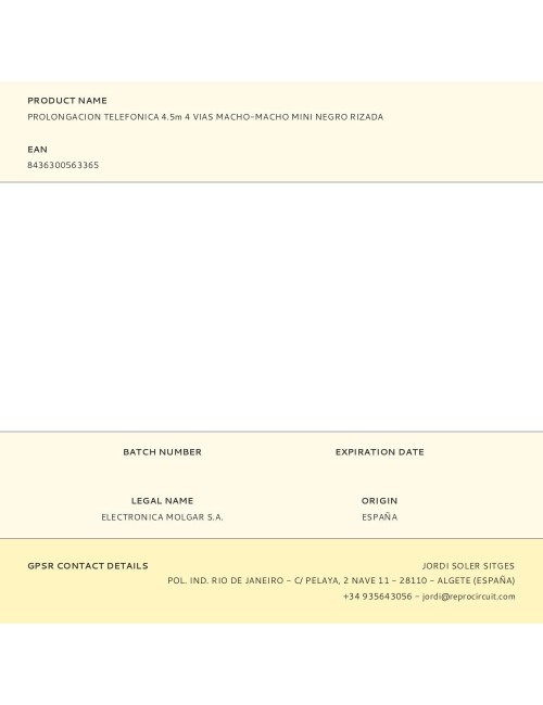 Prolongacion telefonica 4.5m 4 vias macho-macho mini negro rizada