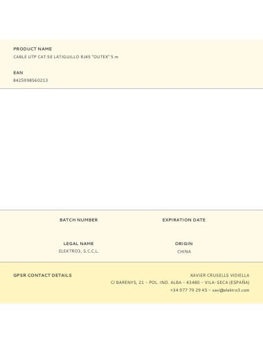 Cable utp cat.5e latiguillo rj45 "outex" 5 m