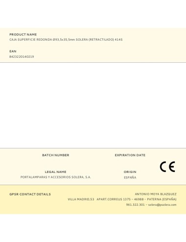 Caja superficie redonda ø93,5x35,5mm solera (retractilado) 414s