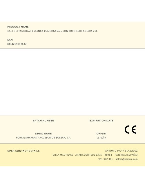 Caja rectangular estanca 153x110x65mm con tornillos solera 716