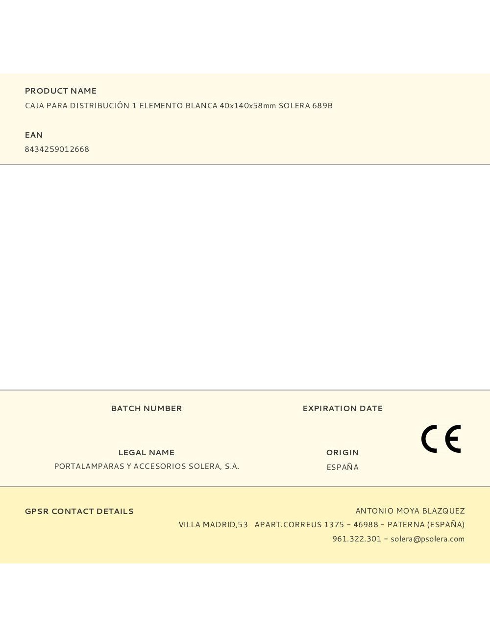 Caja para distribución 1 elemento blanca 40x140x58mm solera 689b