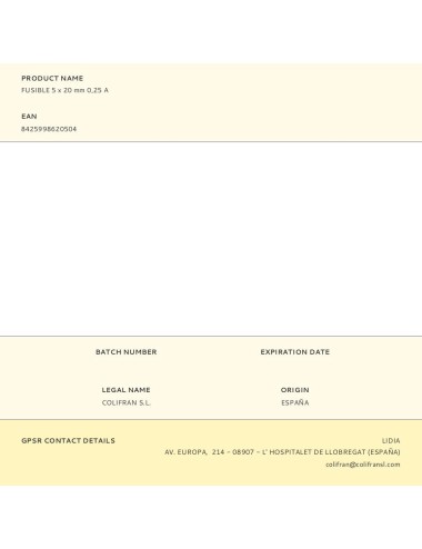 Fusible 5 x 20 mm 0,25 a