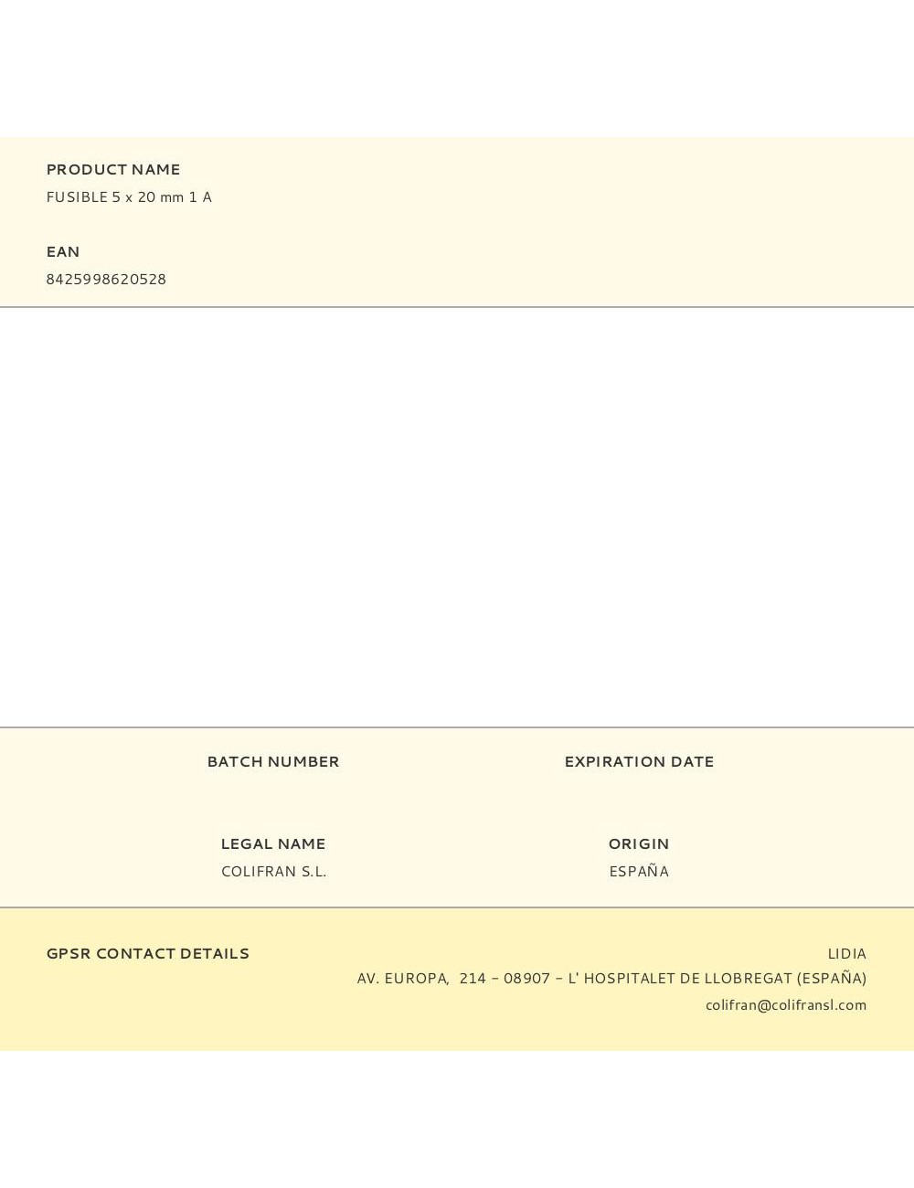 Fusible 5 x 20 mm 1 a