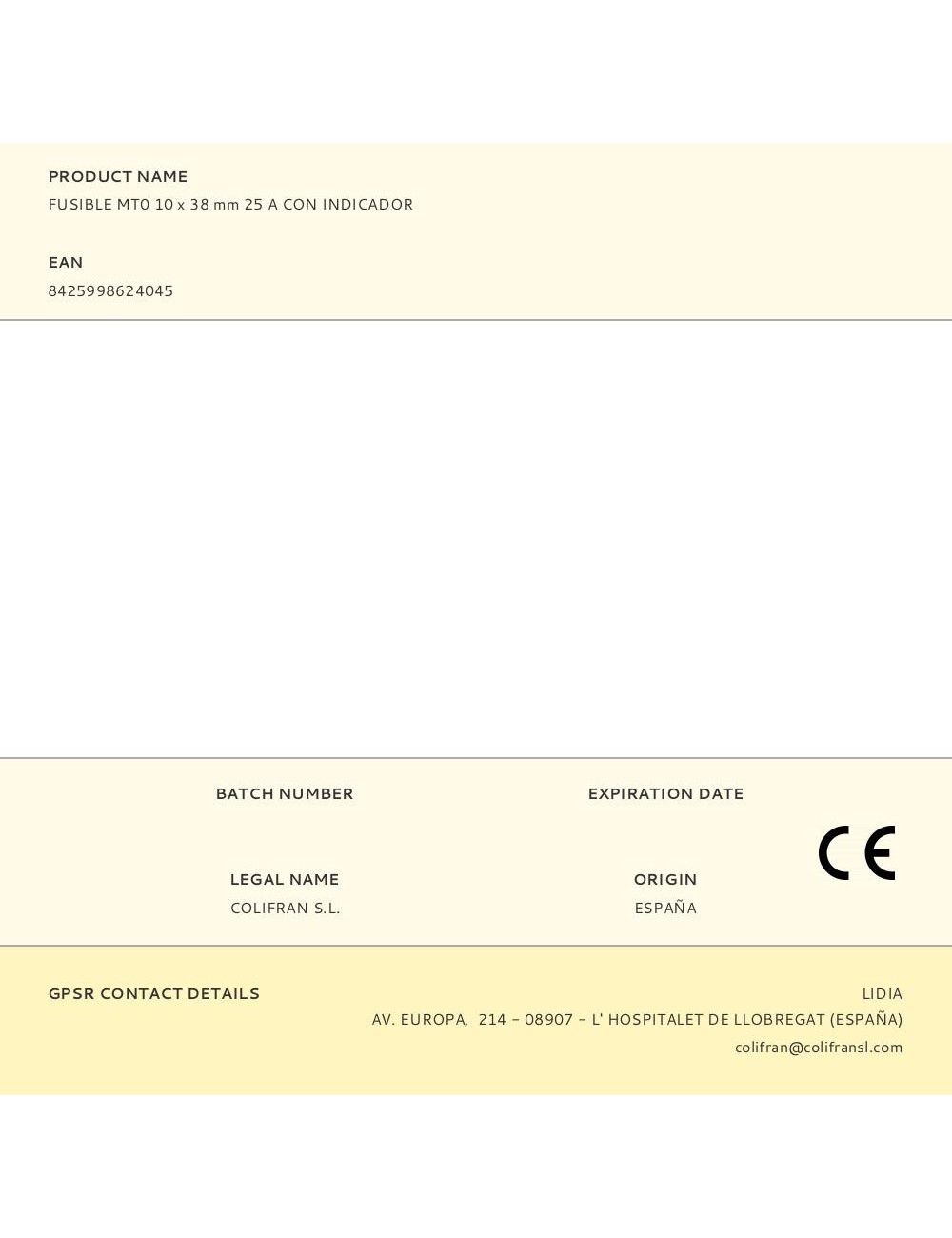 Fusible mt0 10 x 38 mm 25 a con indicador