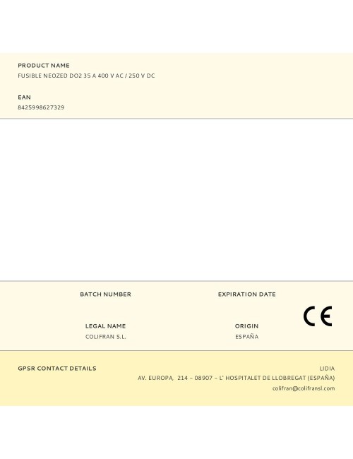 Fusible neozed do2 35 a 400 v ac / 250 v dc