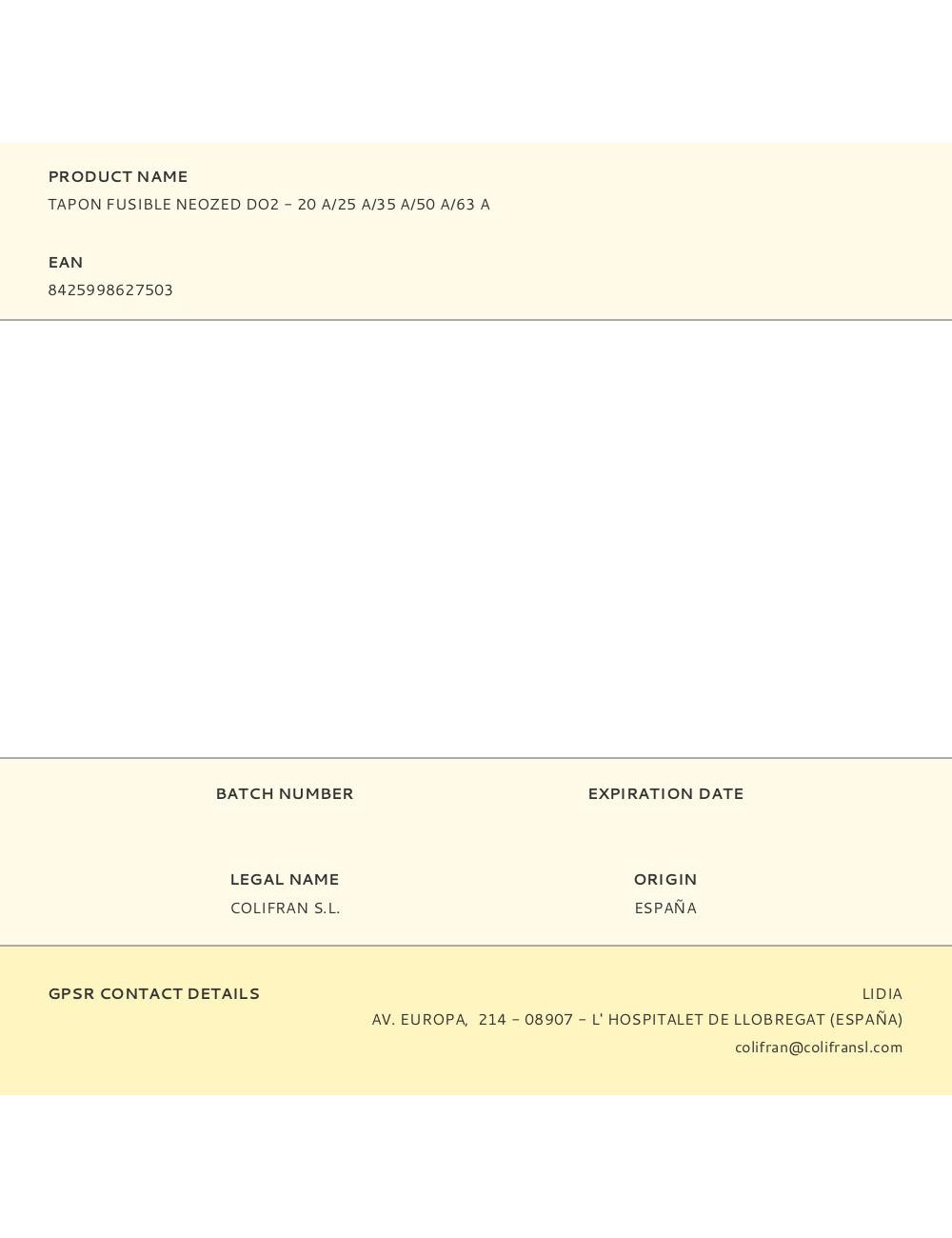 Tapon fusible neozed do2 - 20 a/25 a/35 a/50 a/63 a