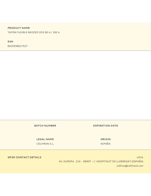 Tapon fusible neozed do3 80 a / 100 a