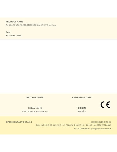 Fusible para microondas 800ma / 5 kv 6 x 42 mm