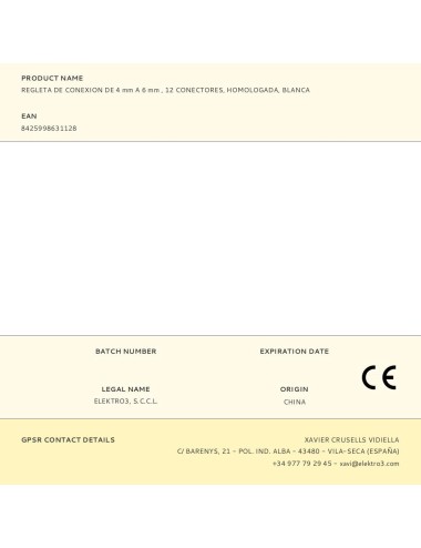 Regleta de conexion de 4 mm a 6 mm , 12 conectores, homologada, blanca