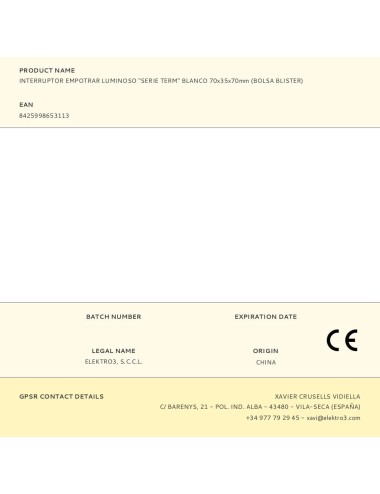 Interruptor empotrar luminoso "serie term" blanco 70x35x70mm (bolsa blister)