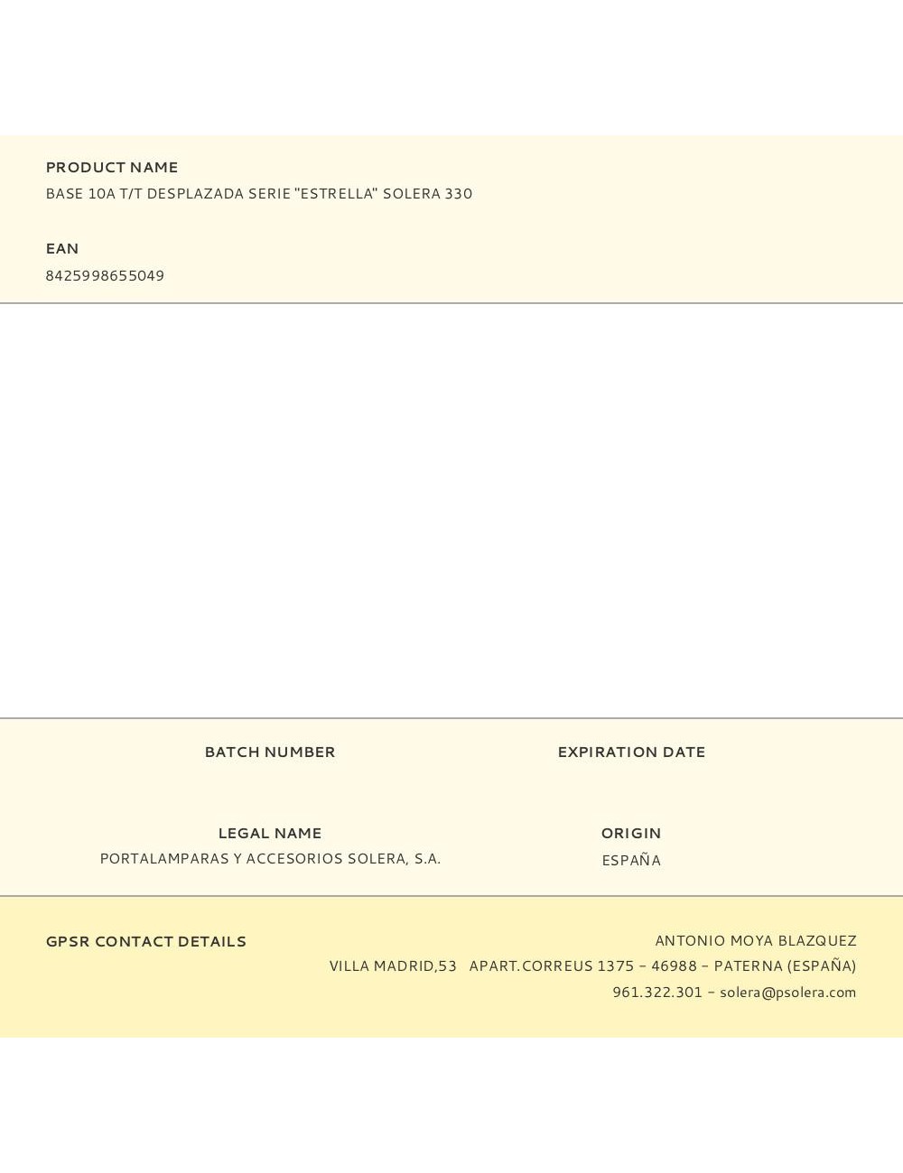 Base 10a t/t desplazada serie "estrella" solera 330