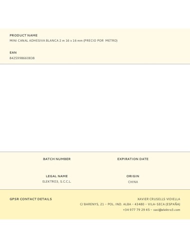 Mini canal adhesiva blanca 2 m 16 x 16 mm (precio por metro)