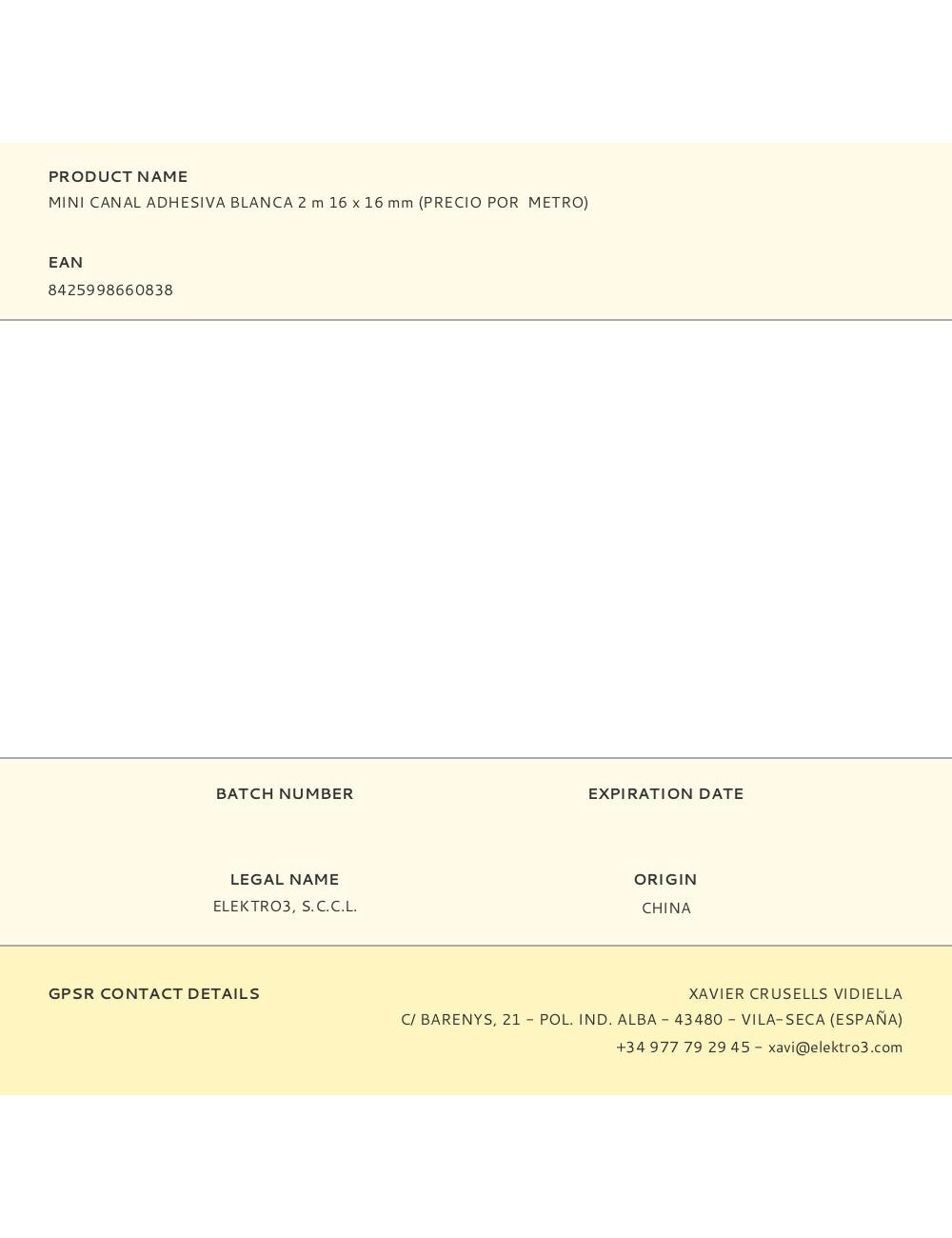 Mini canal adhesiva blanca 2 m 16 x 16 mm (precio por metro)