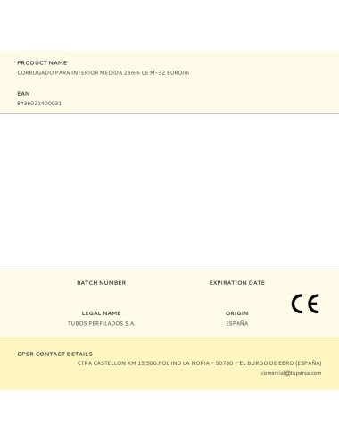 Corrugado para interior medida 23mm ce m-32 euro/m