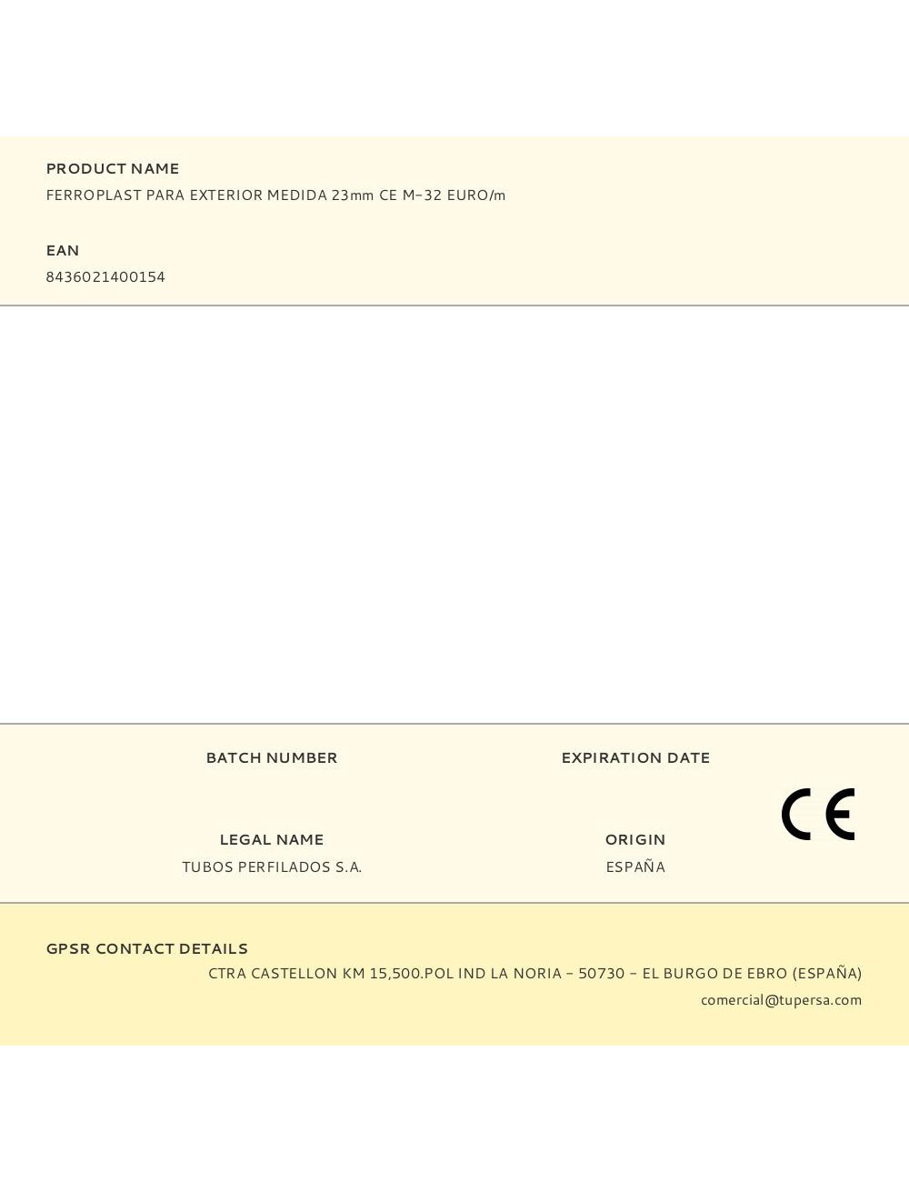 Ferroplast para exterior medida 23mm ce m-32 euro/m