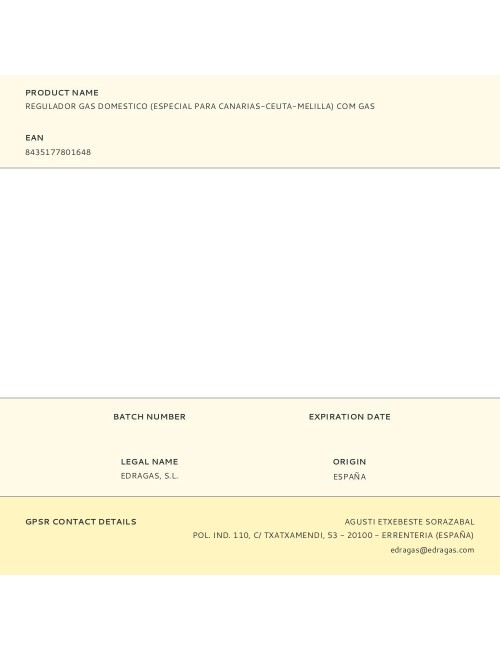 Regulador gas domestico (especial para canarias-ceuta-melilla) com gas