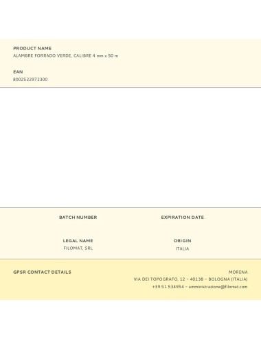 Alambre forrado verde, calibre 4 mm x 50 m