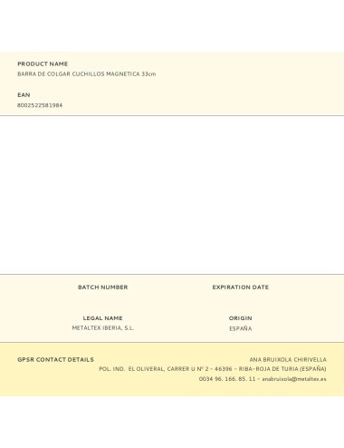 Barra de colgar cuchillos magnética 33 cm