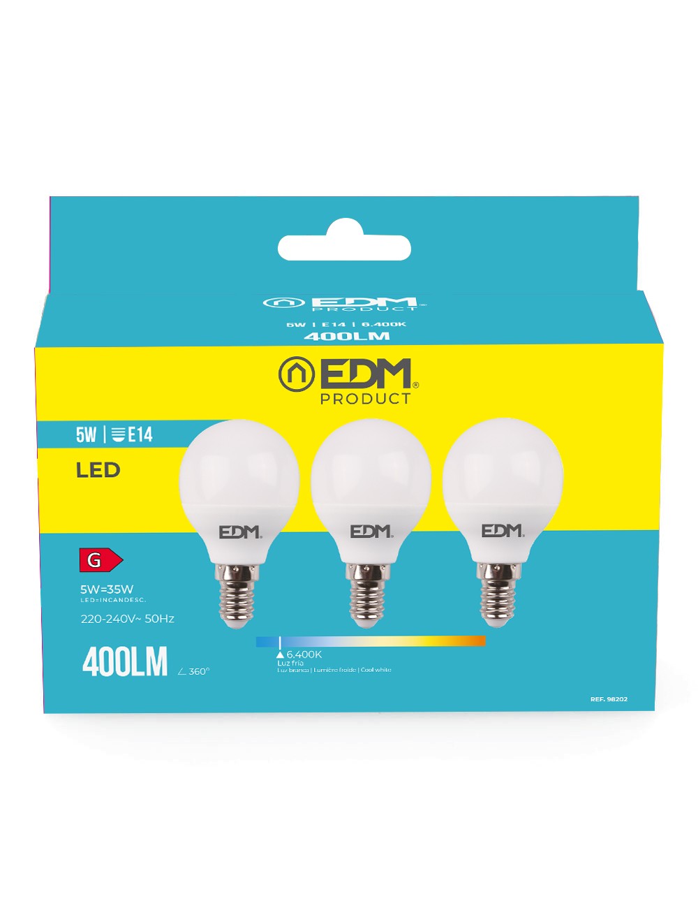 Kit 3 bombillas esfericas led e14 5 w 400 lm 6400 k luz fria ø4,5 x 8 cm