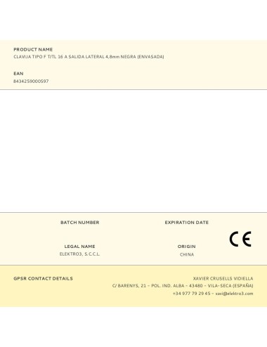 Clavija tipo f t/tl 16 a salida lateral 4,8mm negra (envasada)