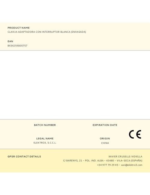 Clavija adaptadora con interruptor blanca (envasada)