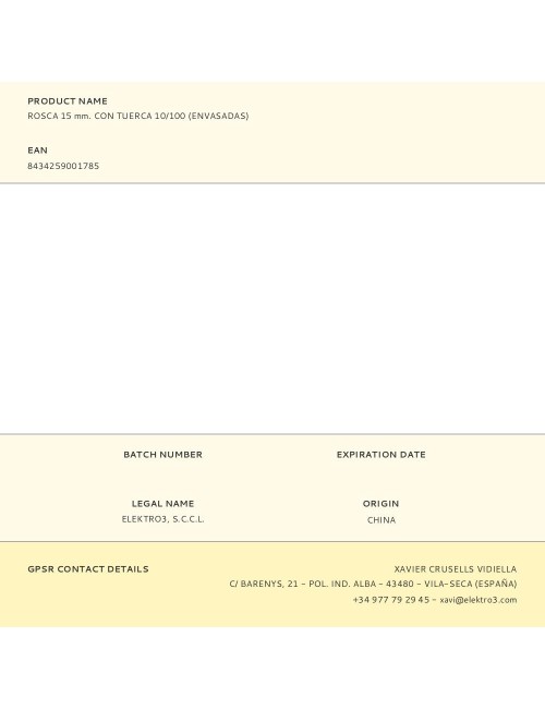 Rosca 15 mm. con tuerca 10/100 (envasadas)