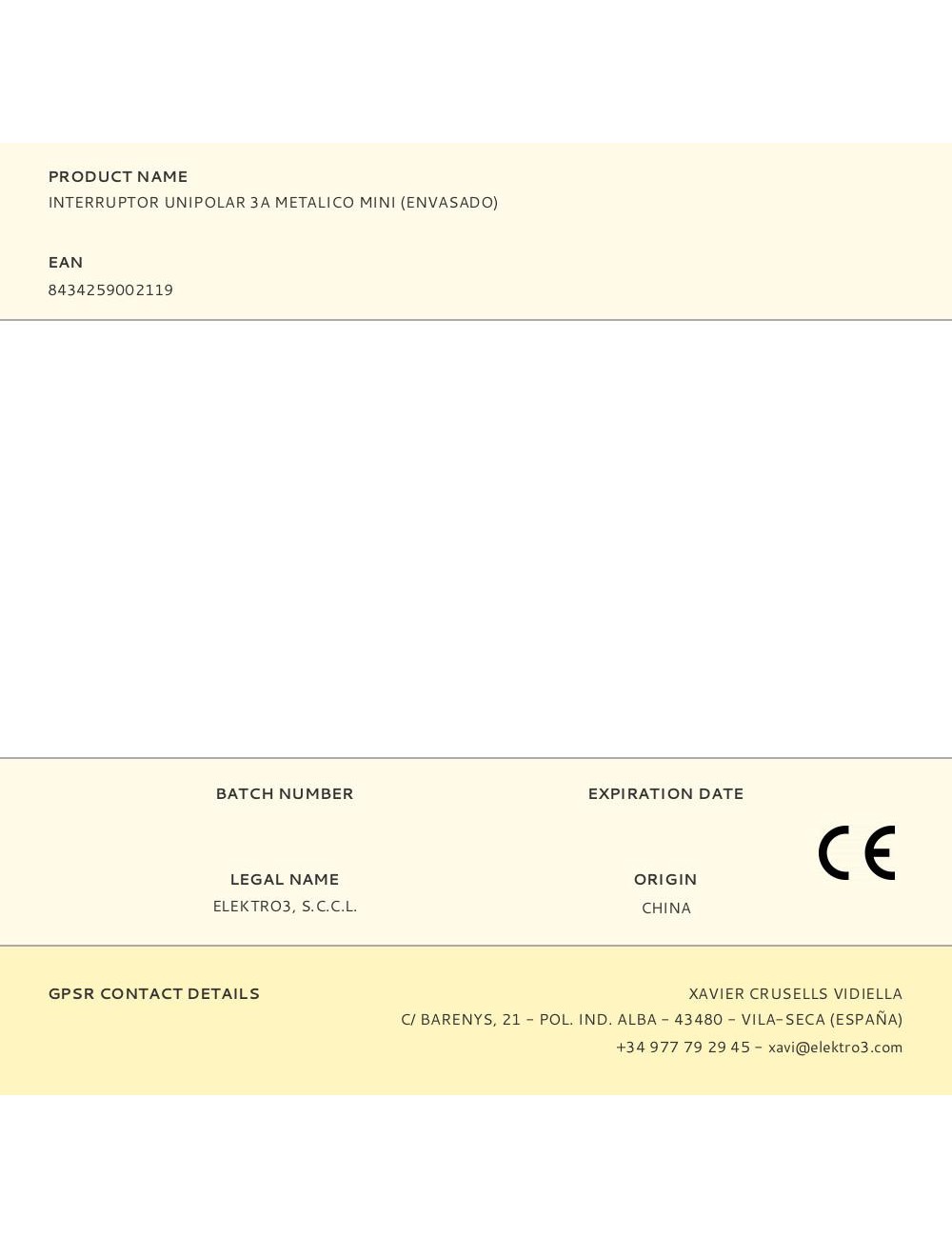 Interruptor unipolar 3a metalico mini (envasado)