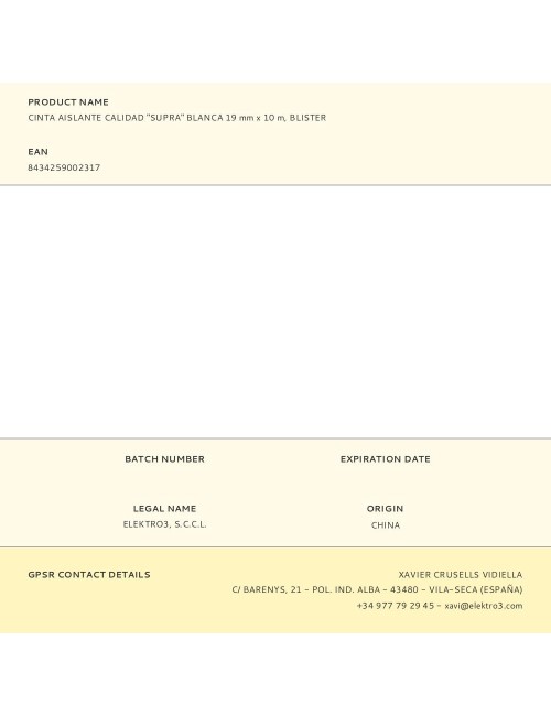 Cinta aislante calidad "supra" blanca 19 mm x 10 m, blister