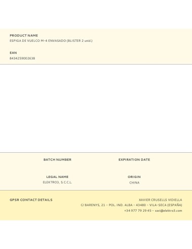 Espiga de vuelco m-4 envasado (blister 2 unid.)