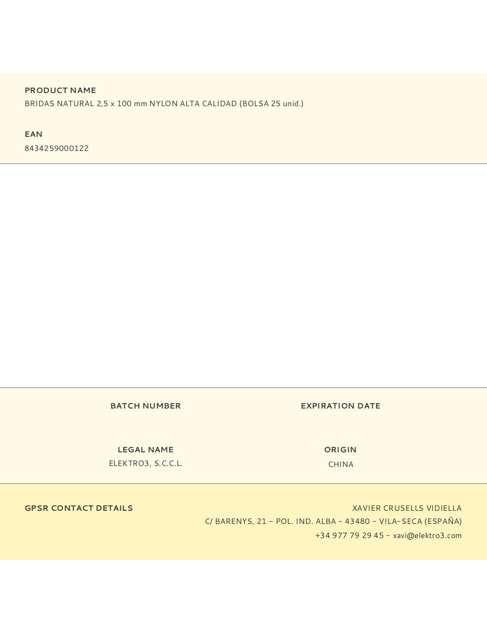 Bridas natural 2,5 x 100 mm nylon alta calidad (bolsa 25 unid.)