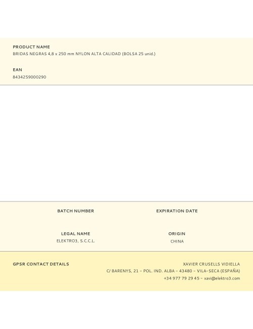 Bridas negras 4,8 x 250 mm nylon alta calidad (bolsa 25 unid.)