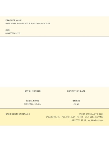 Base aerea acodada tv 9,5mm. envasada edm