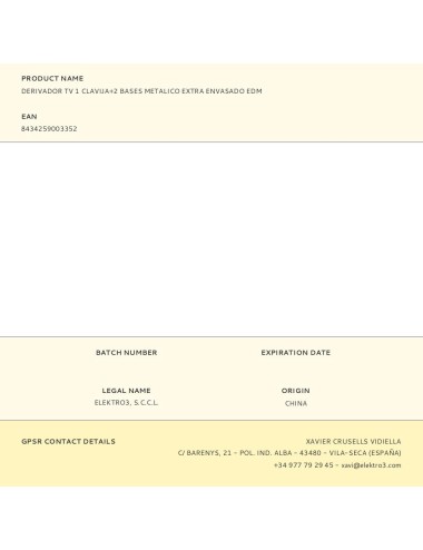 Derivador tv 1 clavija+2 bases metalico extra envasado edm